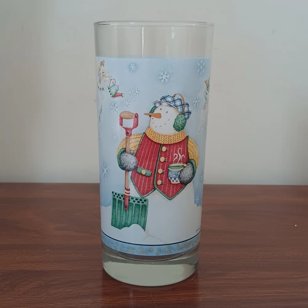 Vintage Oneida Snow Fairies Snowman Debbie Mumm Winter Design Drinking Glass 6